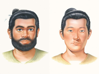 Reconstructed faces of Jomon (left) and Yayoi (right) men