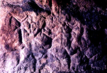 Person with horns: line drawing carved in rock unearthed in Temiya Cave 